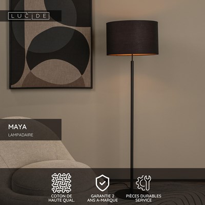 Lucide MAYA - Lampadaire - Ø 45 cm - 1xE27 - Noir